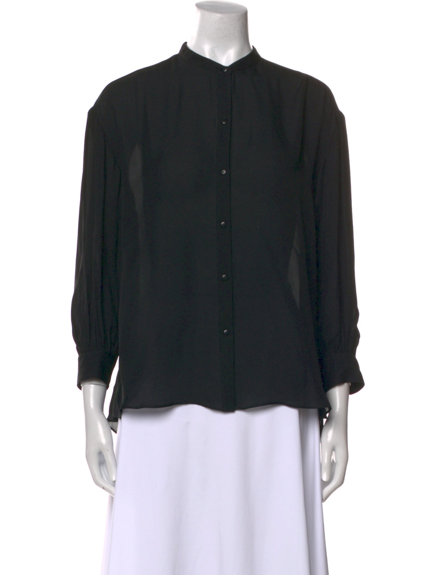 Nili Lotan Silk Mock Neck Button-Up Top