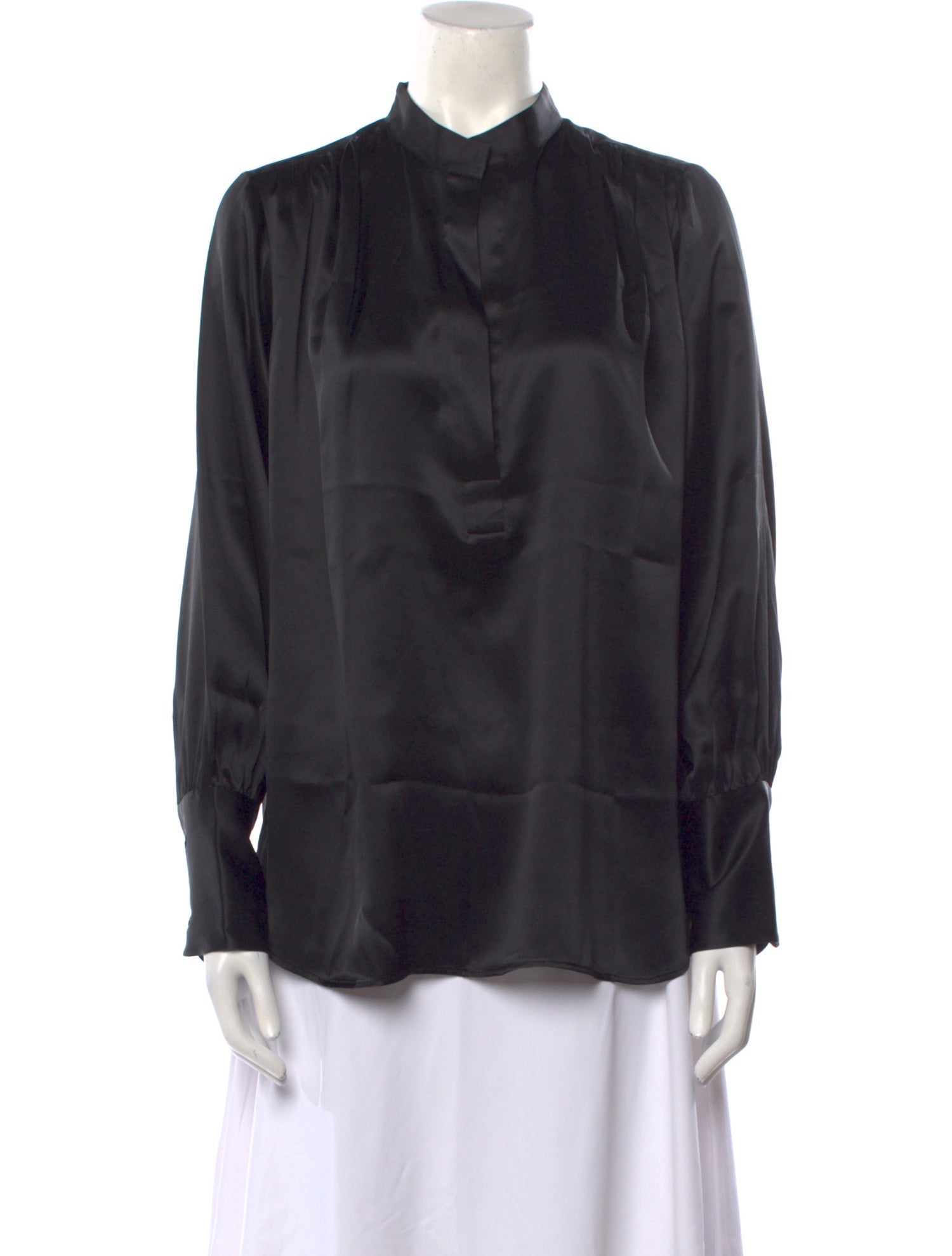 Nili Lotan Silk Mock Neck Button-Up Top