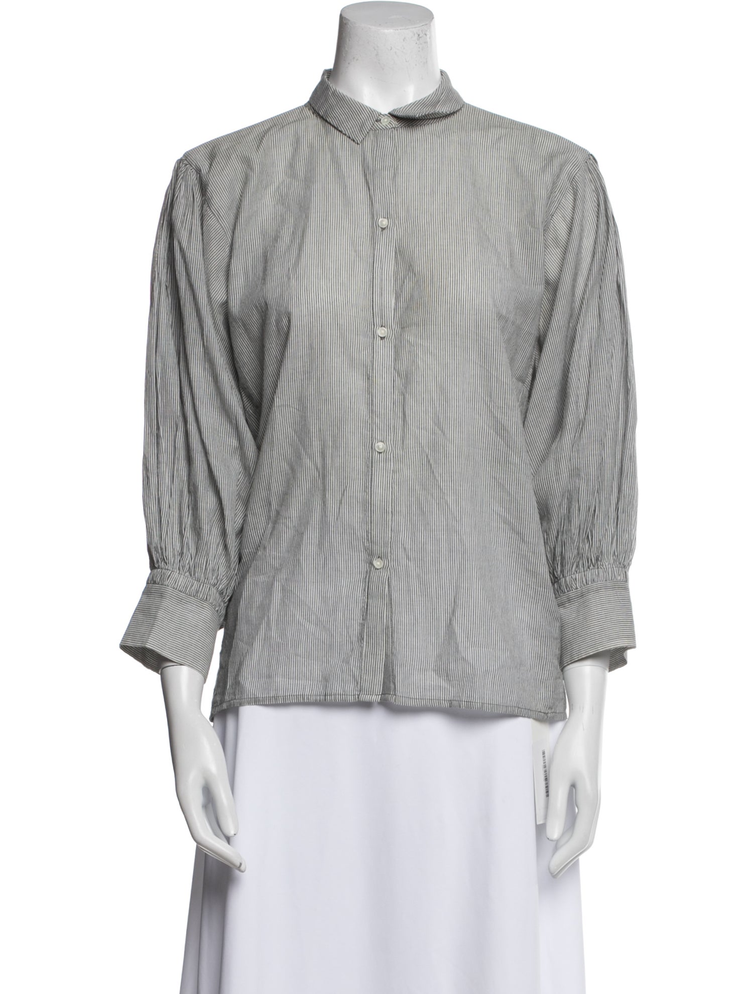 Nili Lotan Striped Mock Neck Button-Up Top