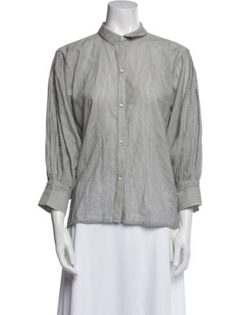 Nili Lotan Striped Mock Neck Button-Up Top