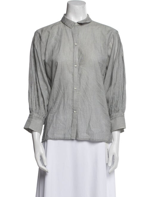 Nili Lotan Striped Mock Neck Button-Up Top