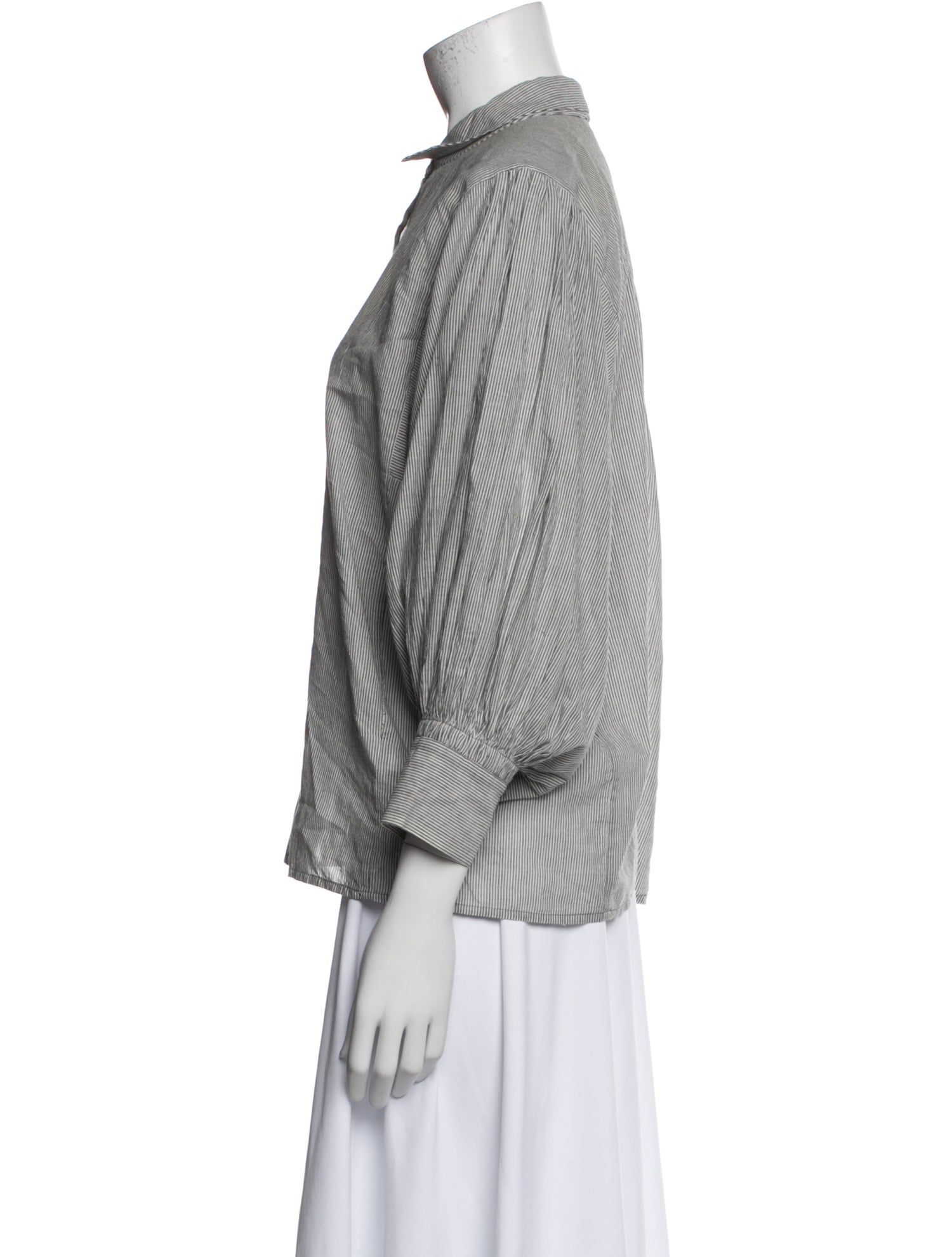 Nili Lotan Striped Mock Neck Button-Up Top