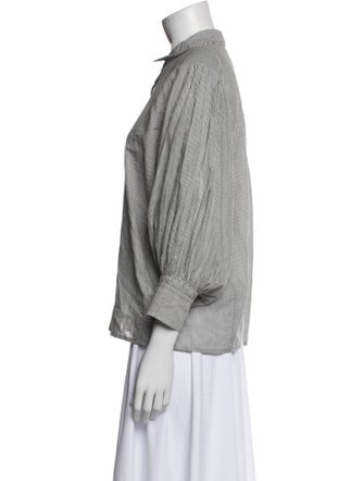 Nili Lotan Striped Mock Neck Button-Up Top