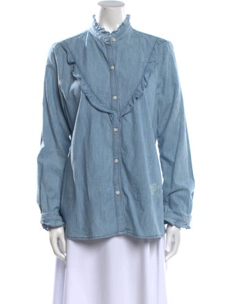 Nili Lotan Mock Neck Long Sleeve Button-Up Top