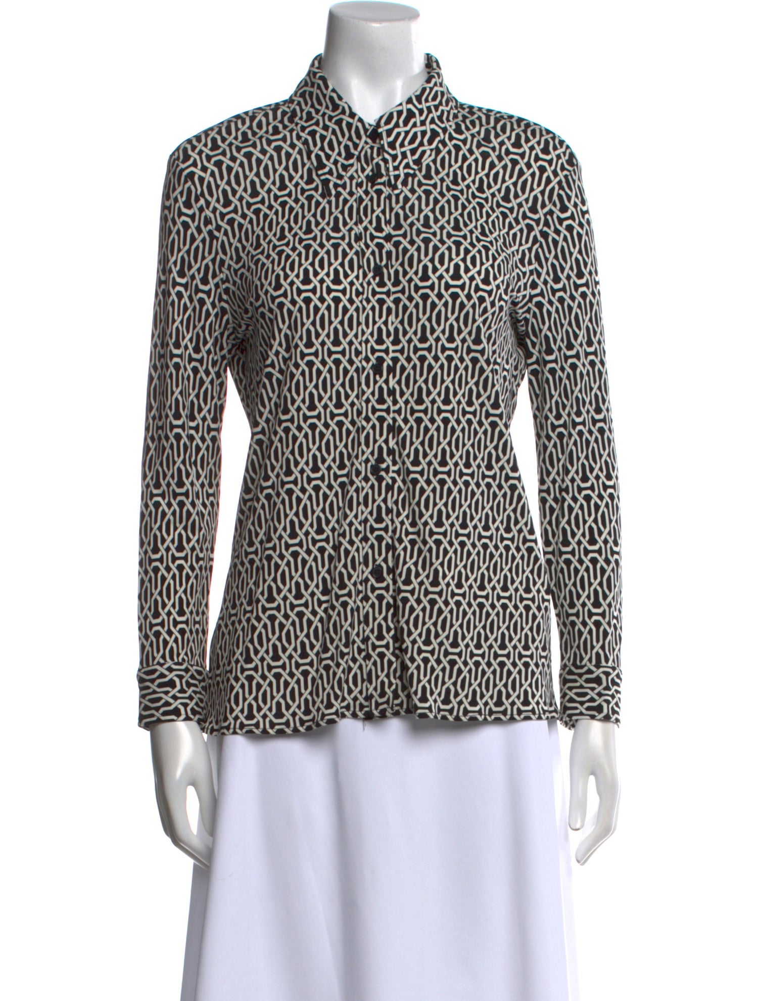 Nili Lotan Printed Long Sleeve Button-Up Top