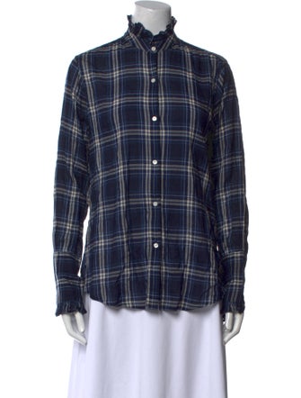 Nili Lotan Plaid Print Mock Neck Button-Up Top