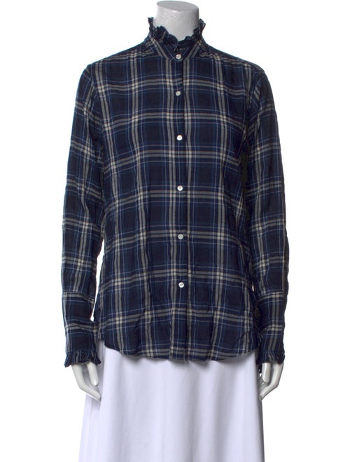 Nili Lotan Plaid Print Mock Neck Button-Up Top