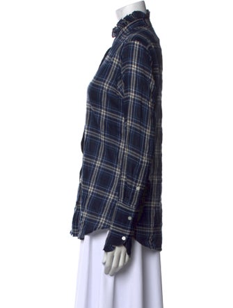 Nili Lotan Plaid Print Mock Neck Button-Up Top