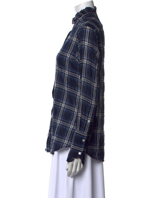 Nili Lotan Plaid Print Mock Neck Button-Up Top