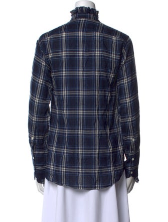 Nili Lotan Plaid Print Mock Neck Button-Up Top