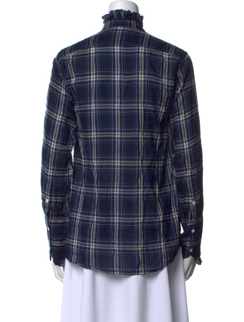 Nili Lotan Plaid Print Mock Neck Button-Up Top