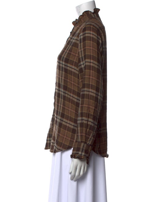 Nili Lotan Plaid Print Mock Neck Button-Up Top