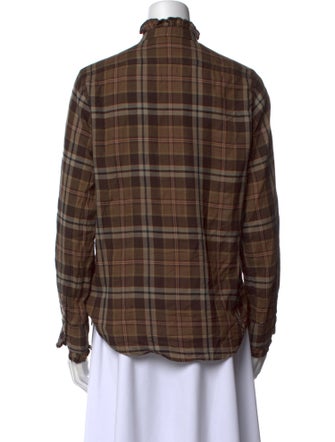 Nili Lotan Plaid Print Mock Neck Button-Up Top