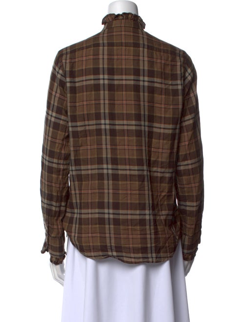 Nili Lotan Plaid Print Mock Neck Button-Up Top