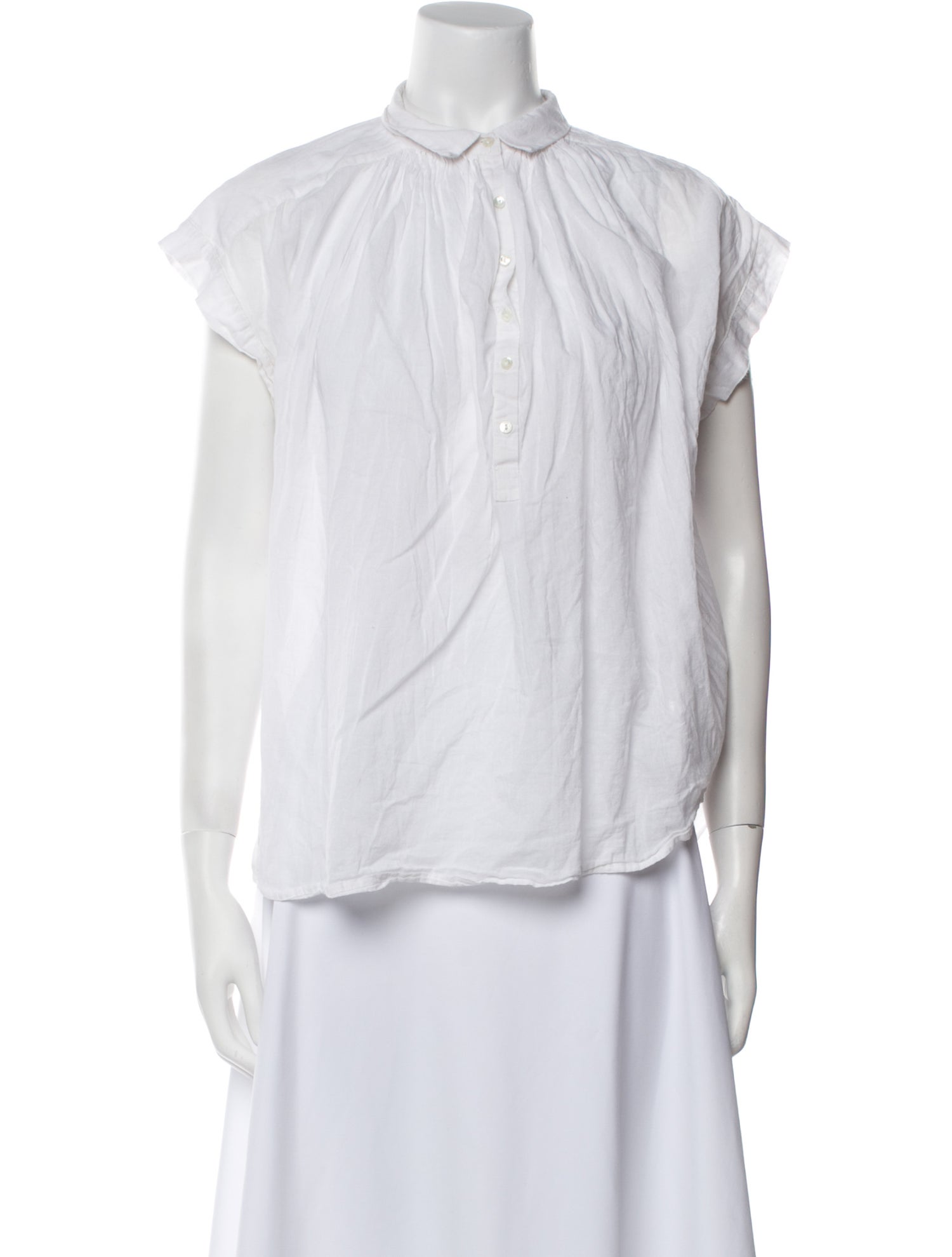 Nili Lotan Mock Neck Short Sleeve Button-Up Top