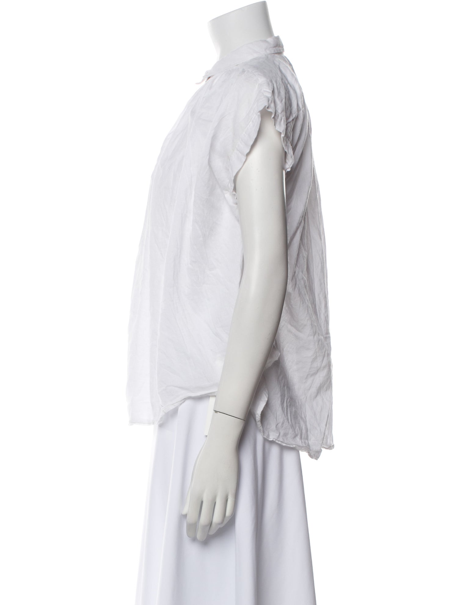 Nili Lotan Mock Neck Short Sleeve Button-Up Top