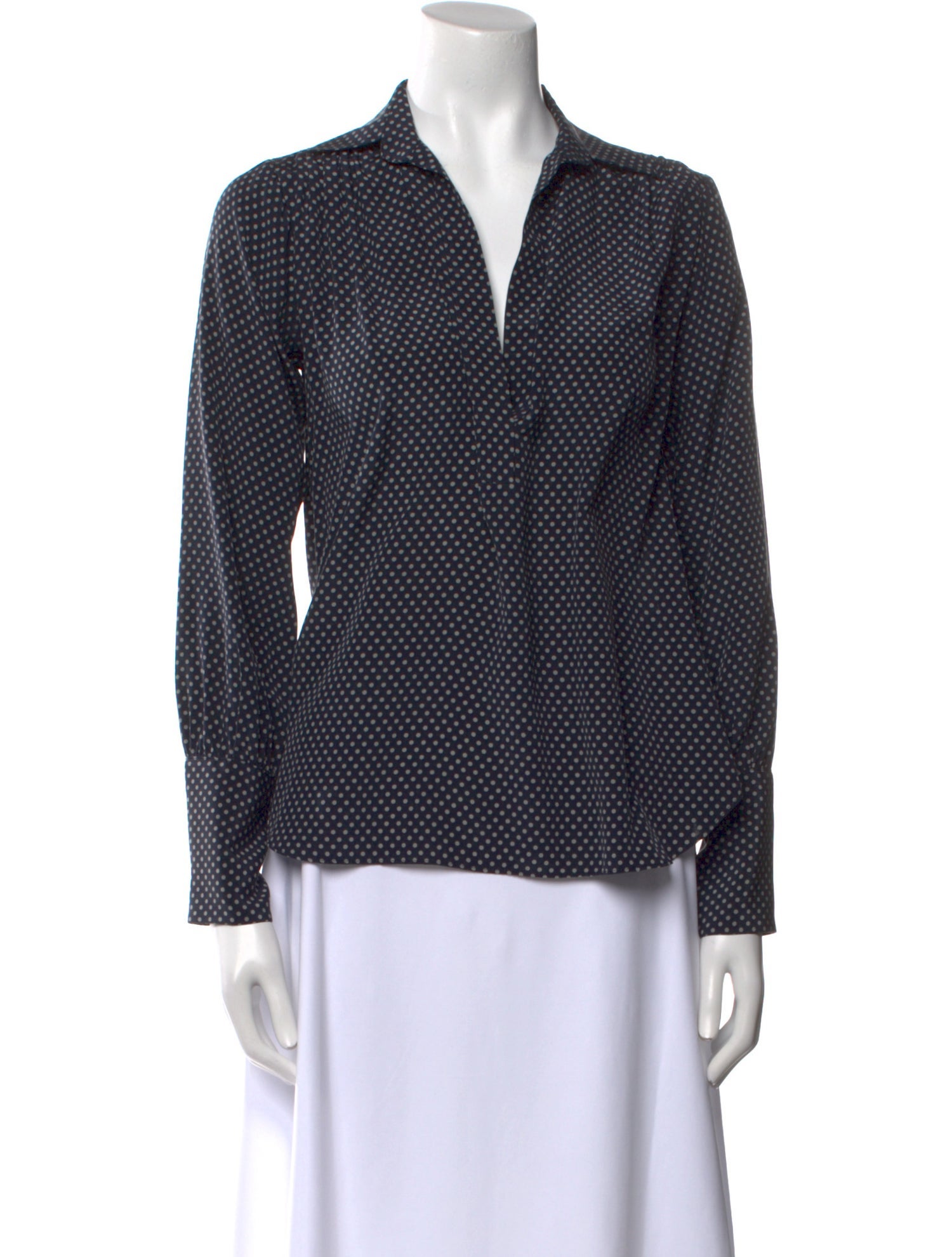 Nili Lotan Polka Dot Print V-Neck Button-Up Top