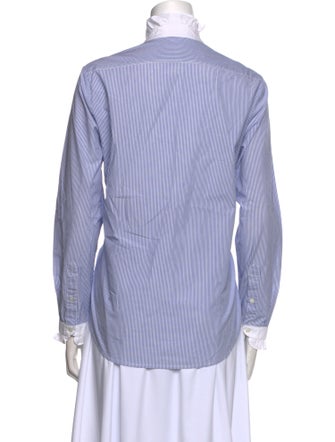 Nili Lotan Striped Mock Neck Button-Up Top