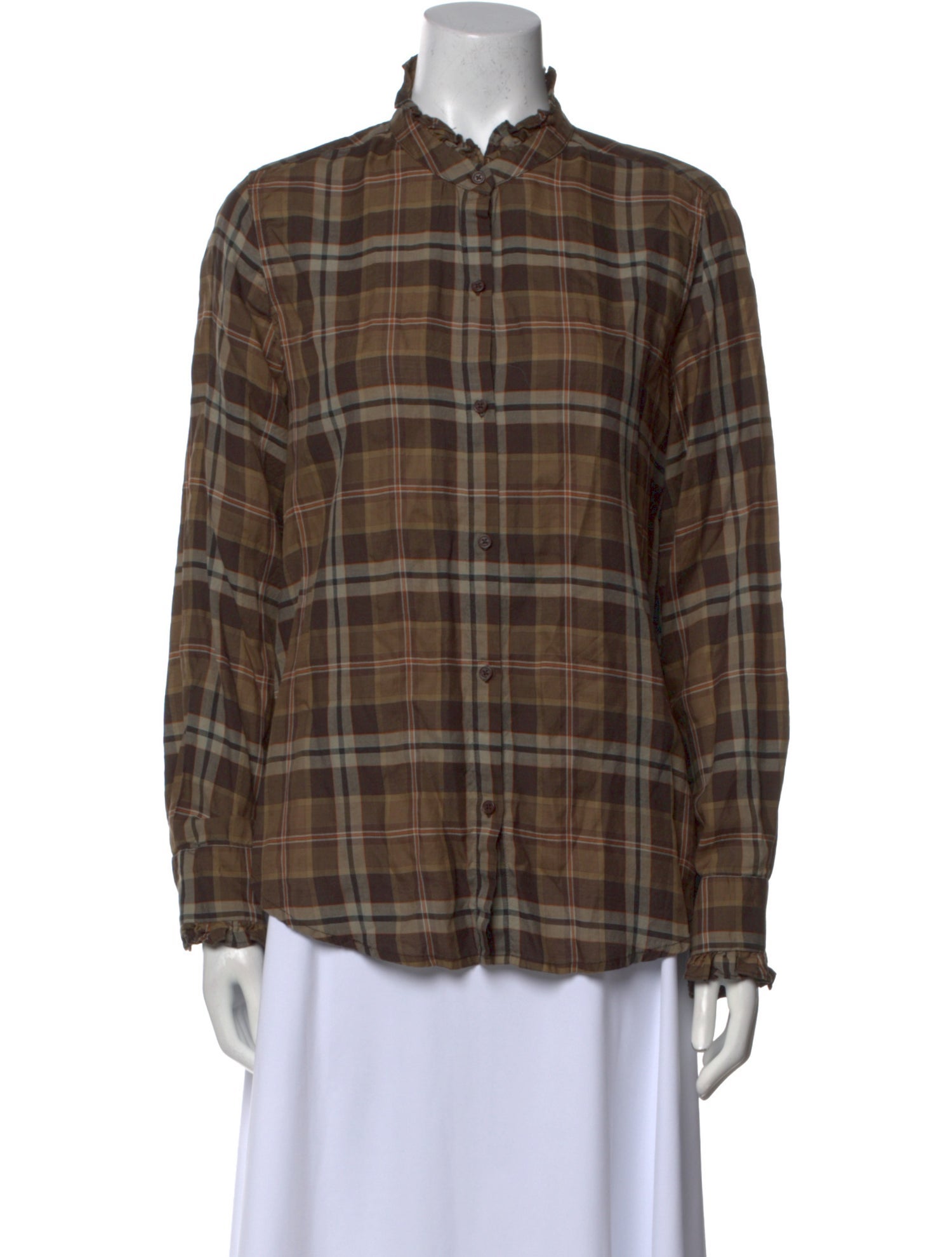 Nili Lotan Plaid Print Long Sleeve Button-Up Top