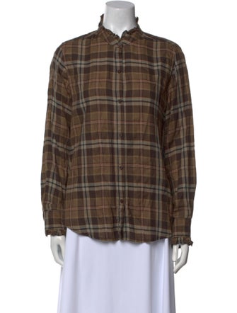 Nili Lotan Plaid Print Long Sleeve Button-Up Top