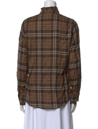 Nili Lotan Plaid Print Long Sleeve Button-Up Top