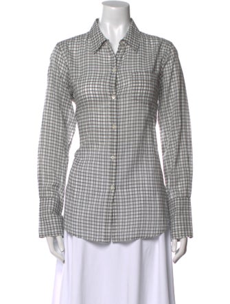 Nili Lotan Plaid Print Long Sleeve Button-Up Top