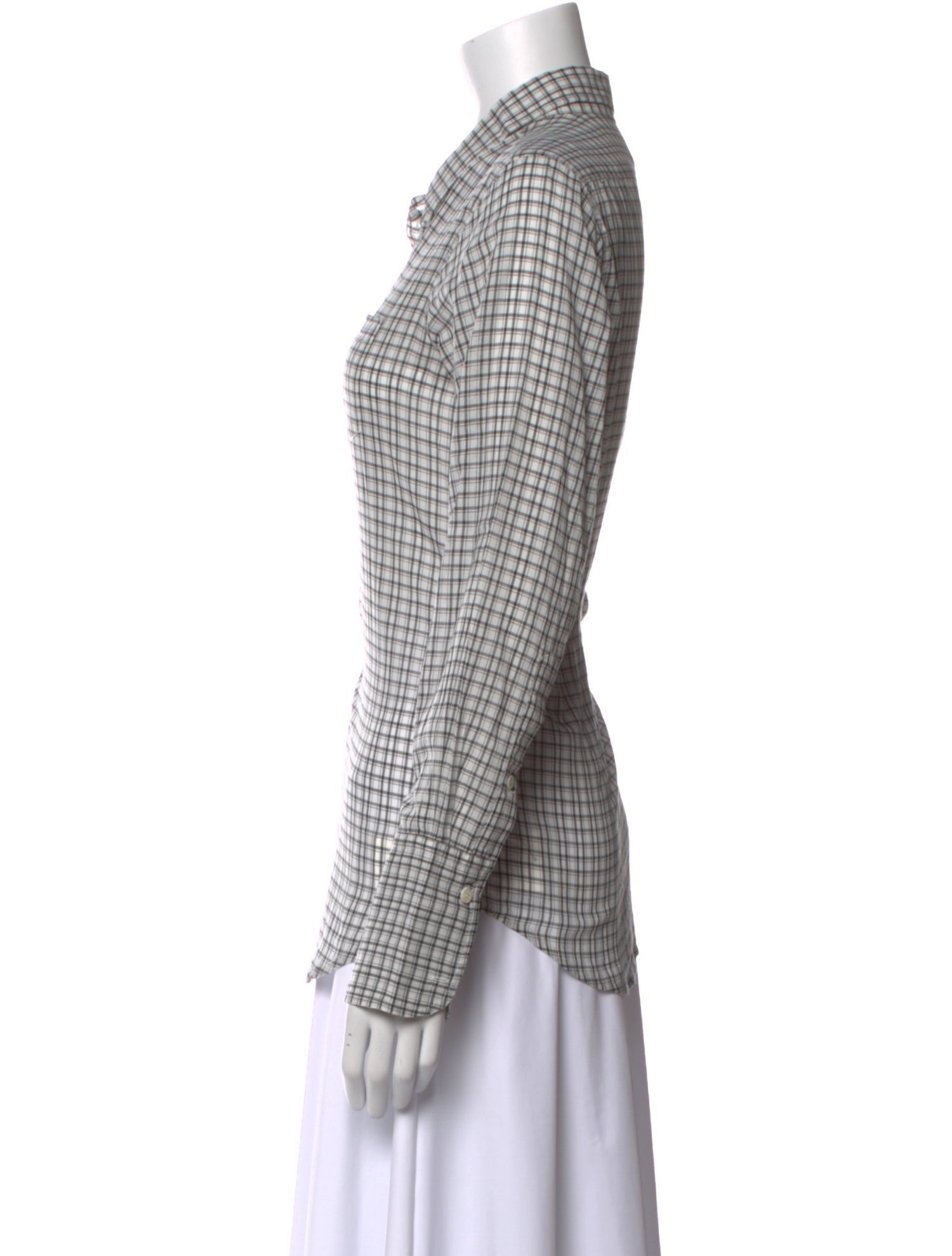 Nili Lotan Plaid Print Long Sleeve Button-Up Top