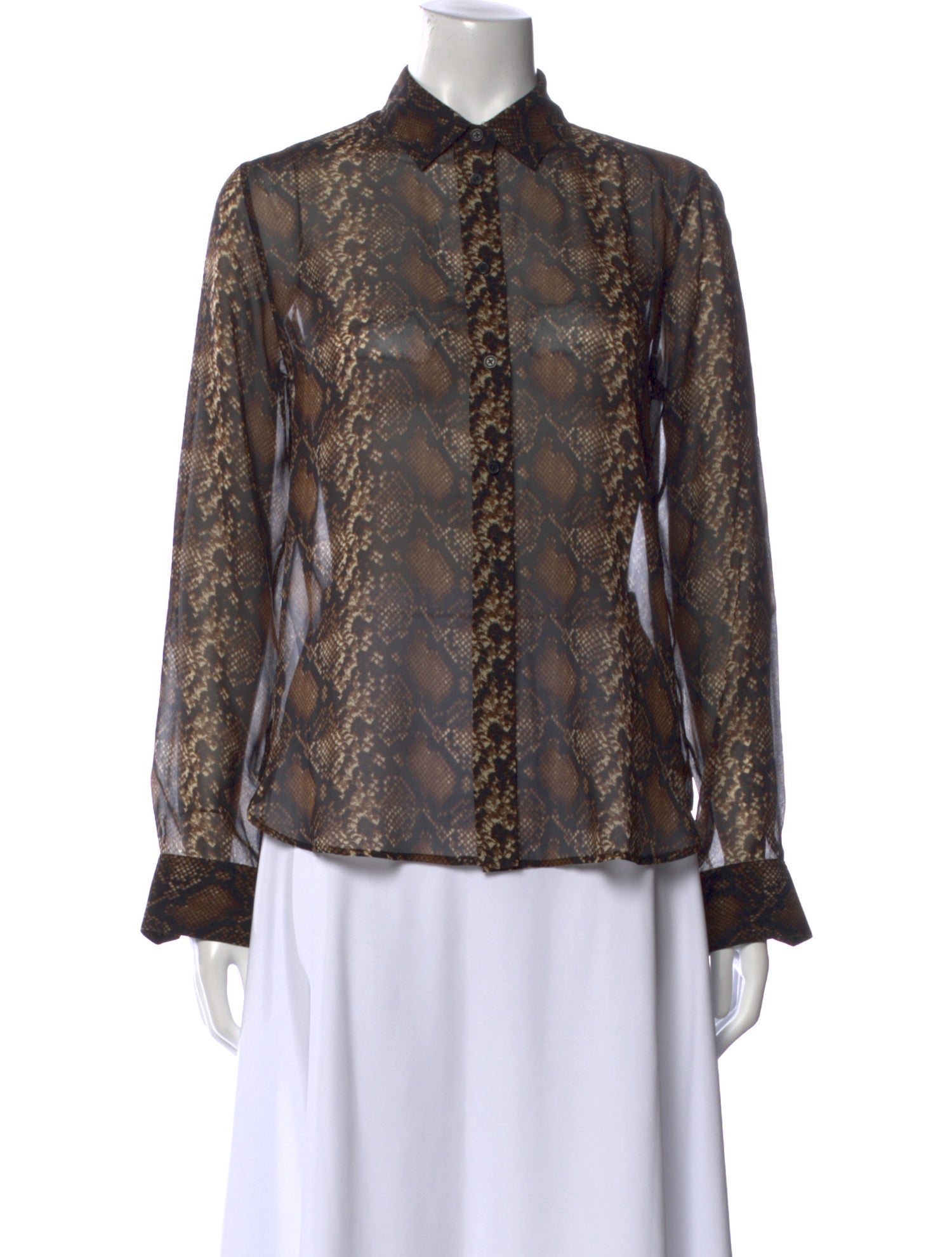 Nili Lotan Animal Print Long Sleeve Button-Up Top