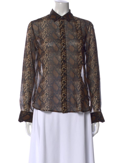 Nili Lotan Animal Print Long Sleeve Button-Up Top