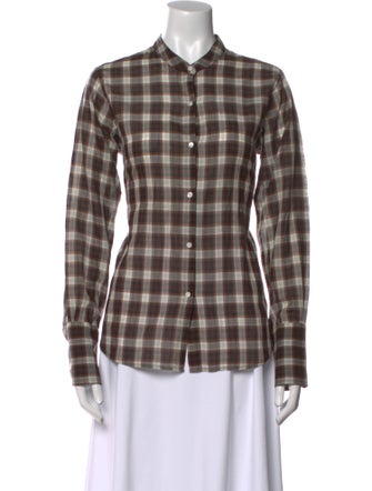 Nili Lotan Plaid Print Long Sleeve Button-Up Top