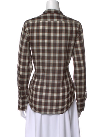Nili Lotan Plaid Print Long Sleeve Button-Up Top