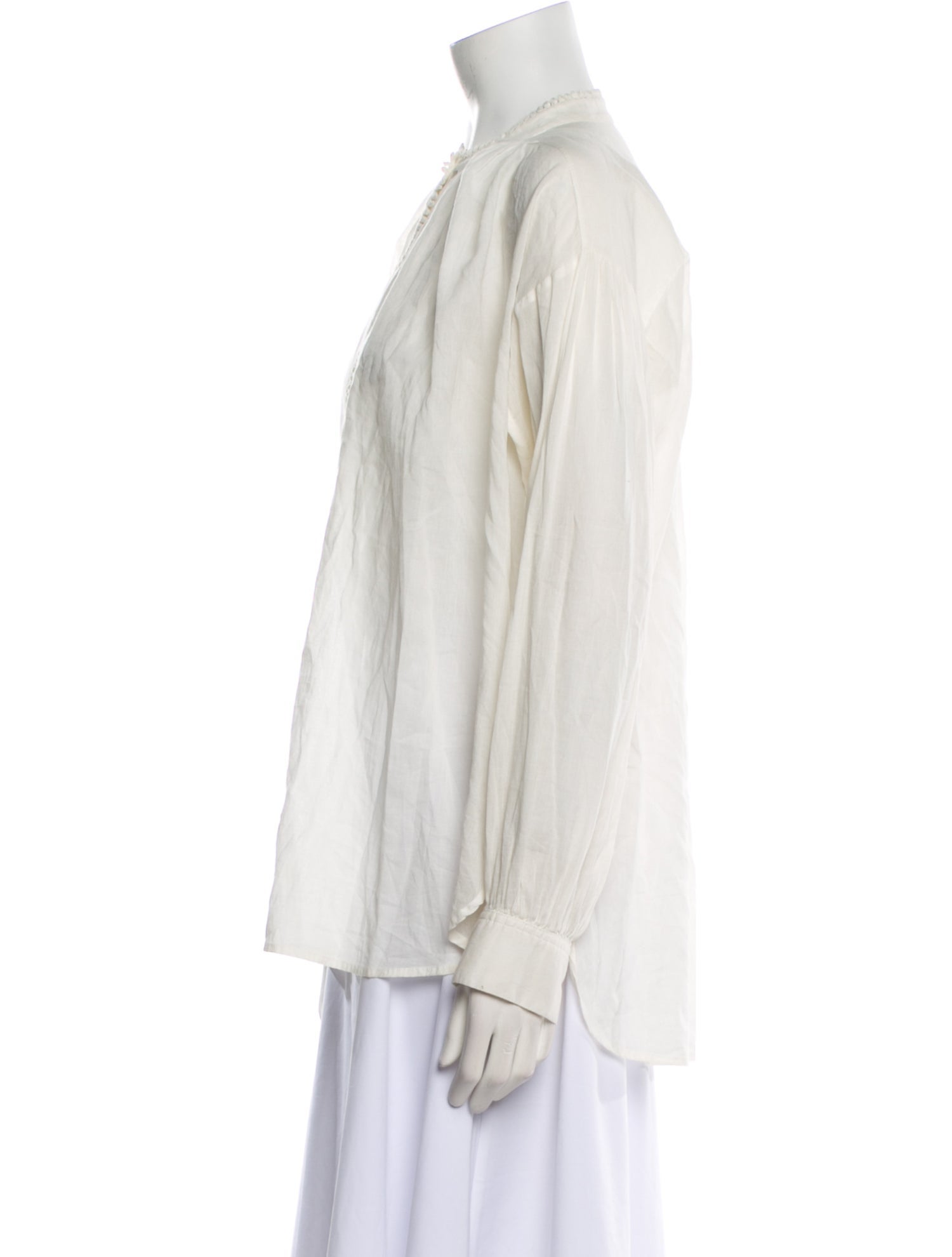 Nili Lotan Mock Neck Long Sleeve Button-Up Top