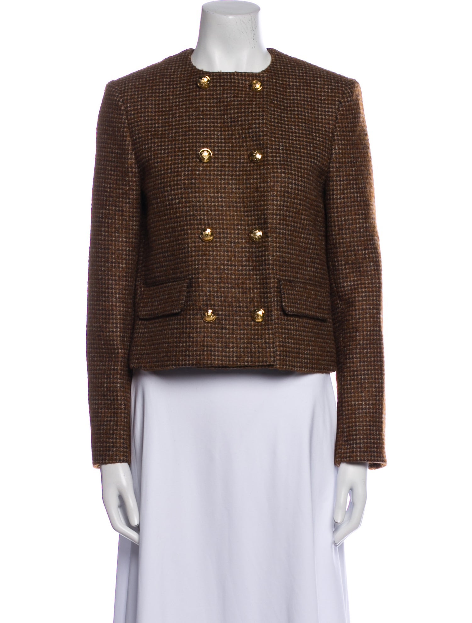 Nili Lotan Virgin Wool Plaid Print Evening Jacket