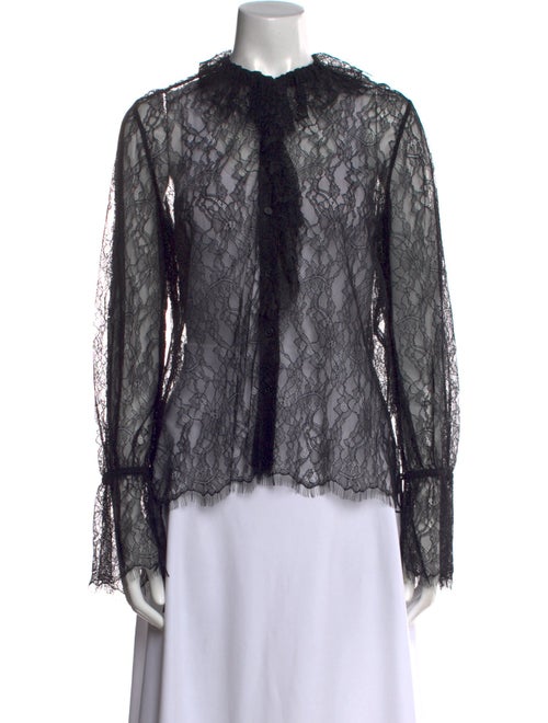 Nili Lotan Lace Pattern Mock Neck Blouse