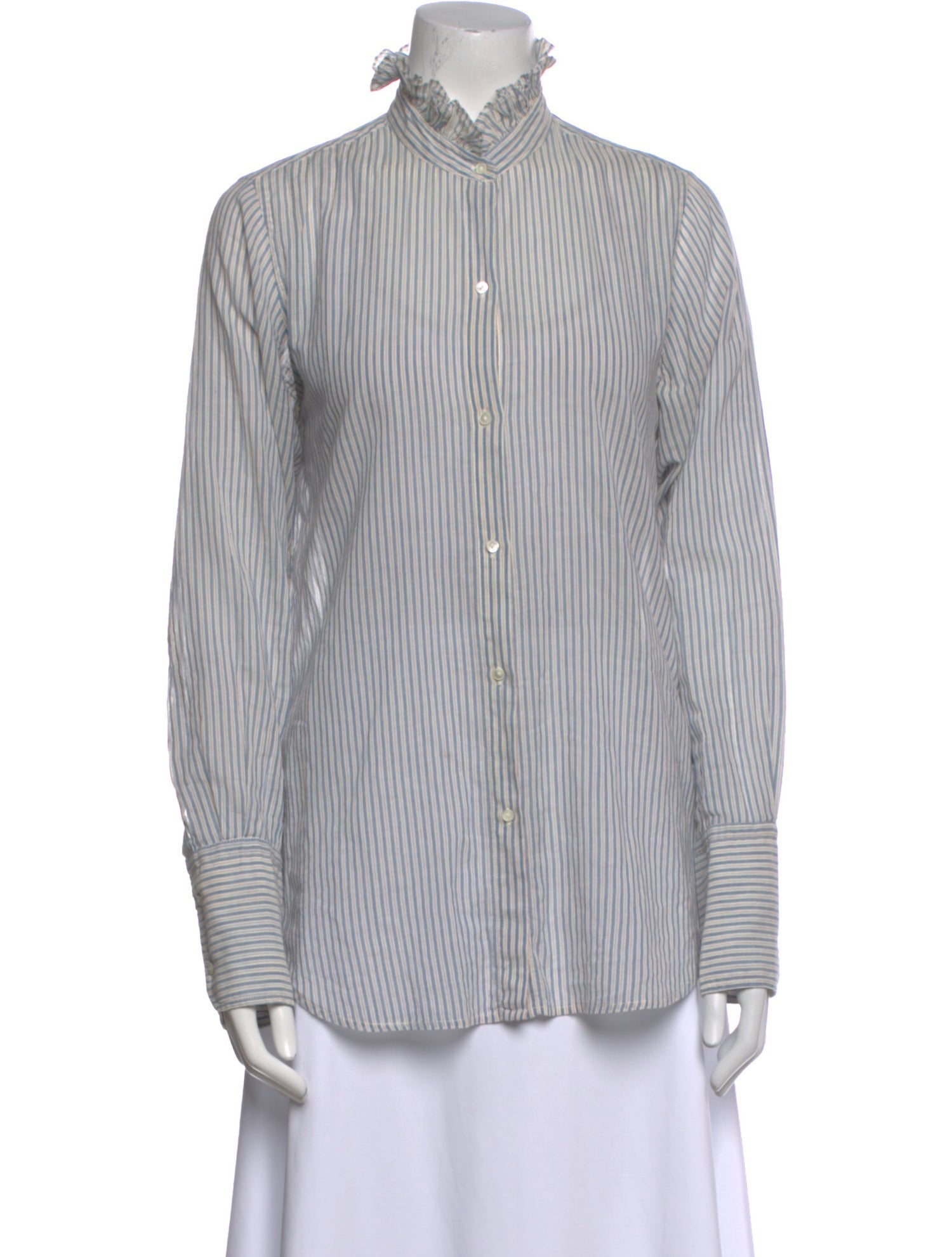 Nili Lotan Striped Mock Neck Button-Up Top