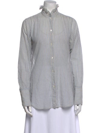 Nili Lotan Striped Mock Neck Button-Up Top