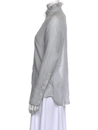 Nili Lotan Striped Mock Neck Button-Up Top