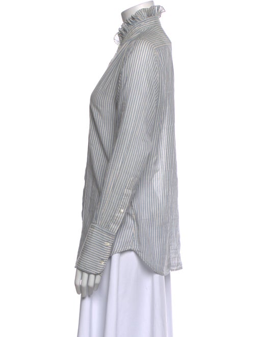 Nili Lotan Striped Mock Neck Button-Up Top