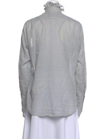 Nili Lotan Striped Mock Neck Button-Up Top