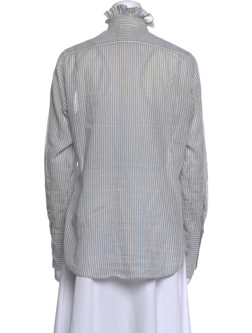 Nili Lotan Striped Mock Neck Button-Up Top