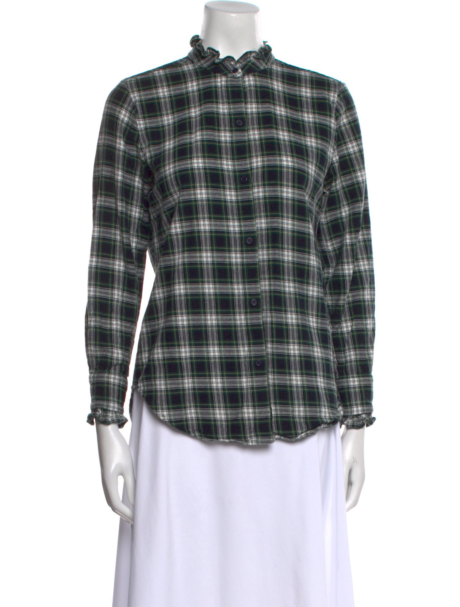 Nili Lotan Plaid Print Mock Neck Button-Up Top