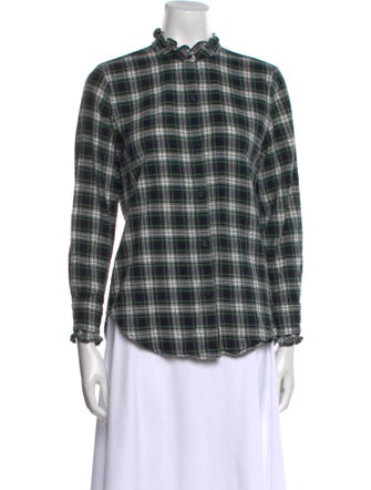 Nili Lotan Plaid Print Mock Neck Button-Up Top