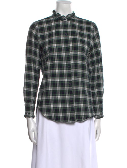 Nili Lotan Plaid Print Mock Neck Button-Up Top