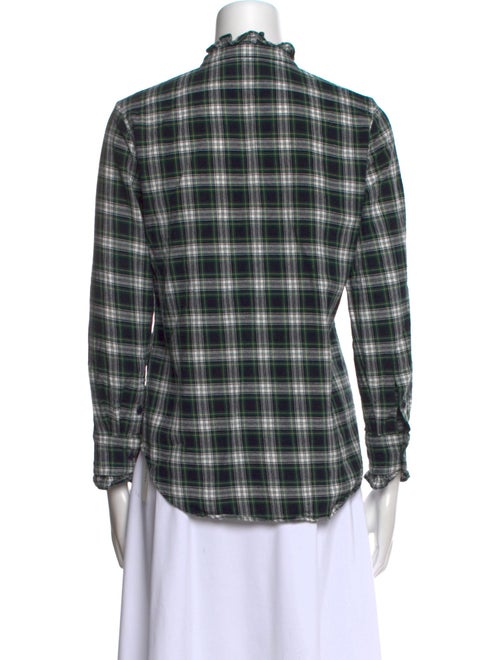 Nili Lotan Plaid Print Mock Neck Button-Up Top