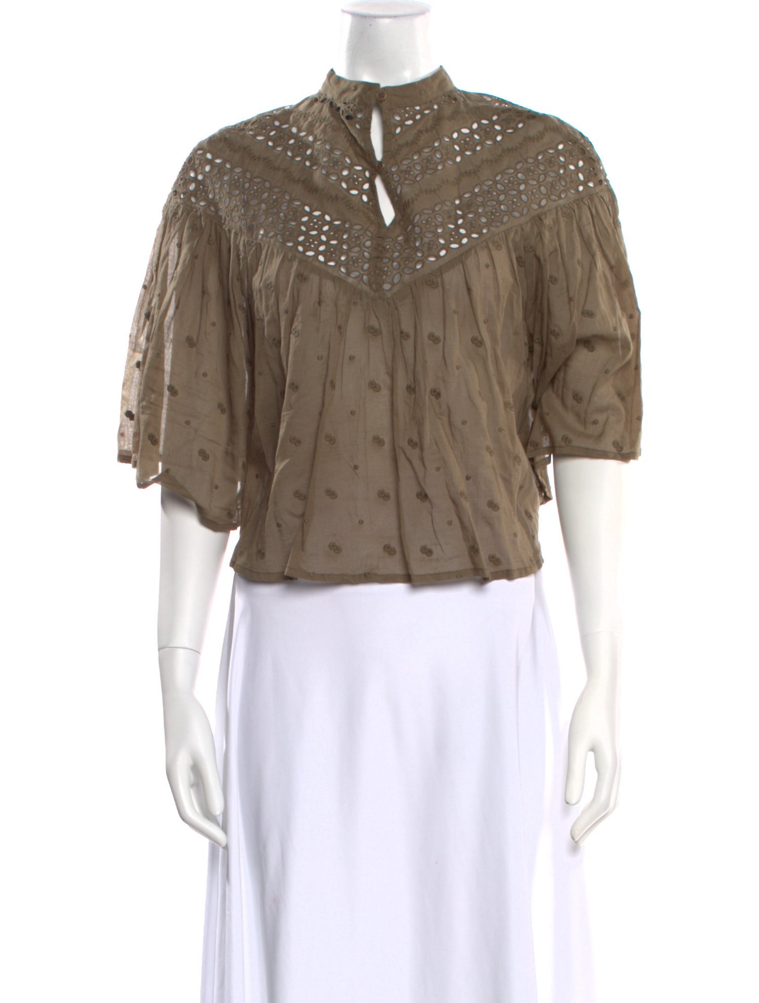 Nili Lotan Mock Neck Three-Quarter Sleeve Blouse