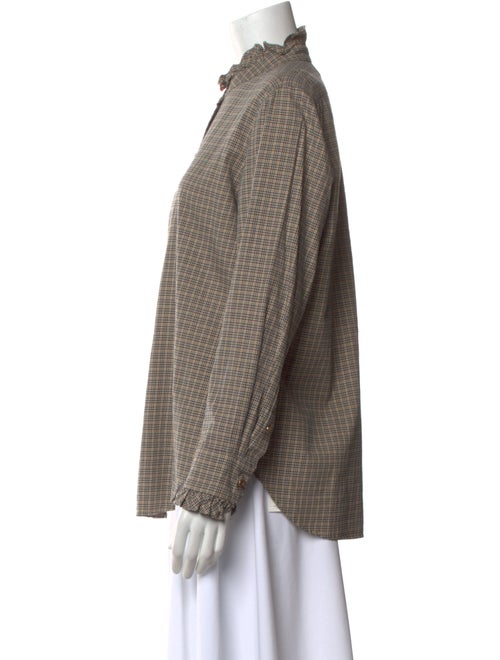 Nili Lotan Plaid Print Mock Neck Button-Up Top