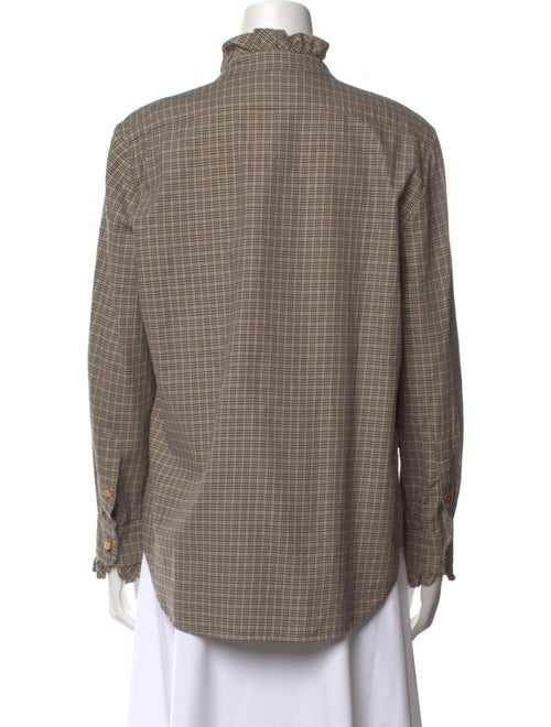 Nili Lotan Plaid Print Mock Neck Button-Up Top