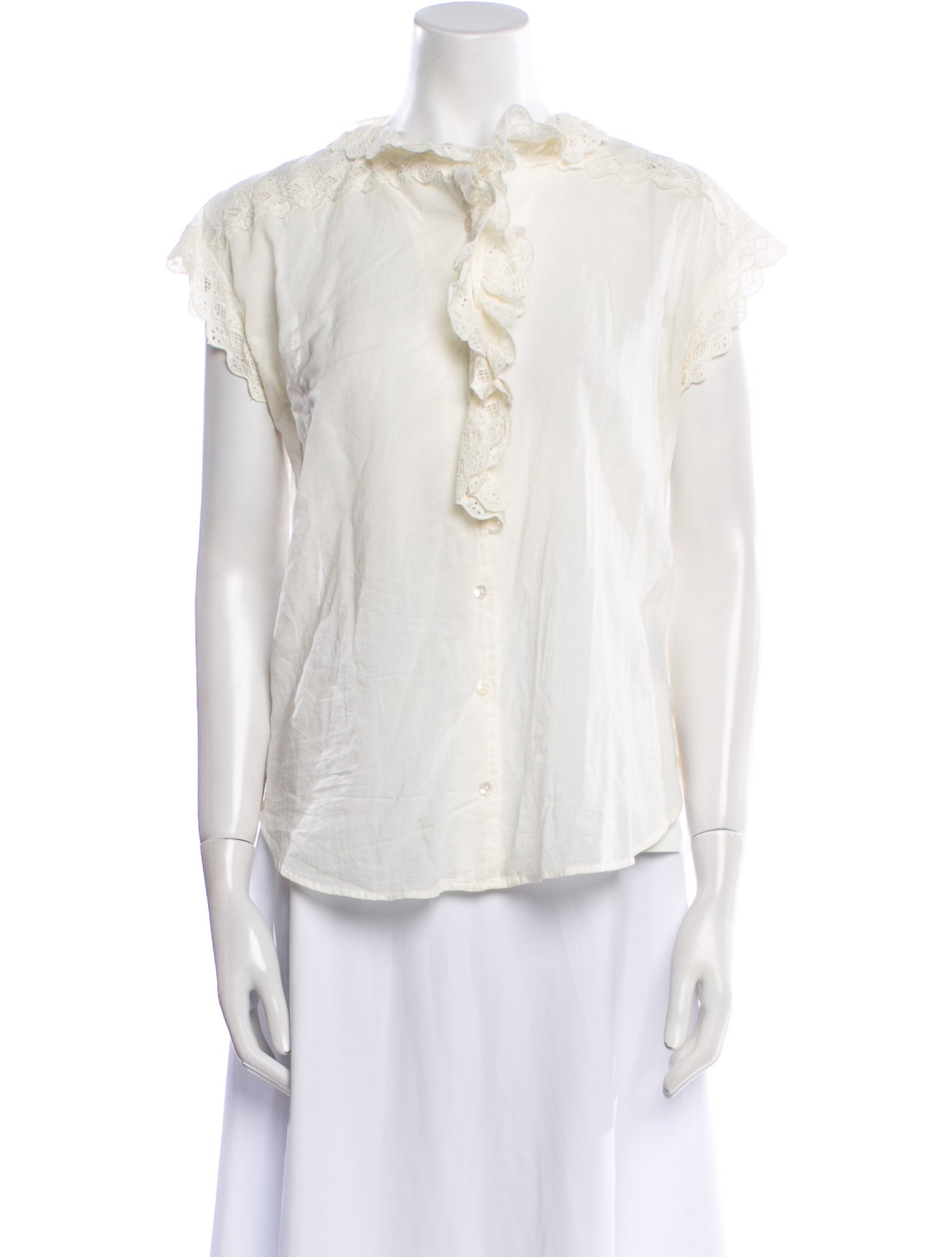 Nili Lotan Crew Neck Short Sleeve Button-Up Top