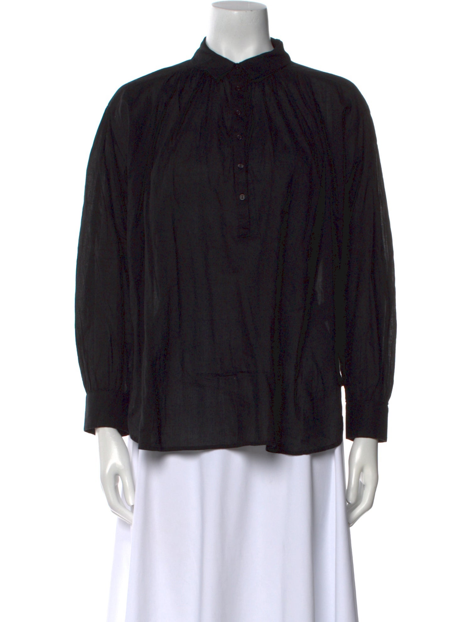 Nili Lotan Mock Neck Long Sleeve Button-Up Top