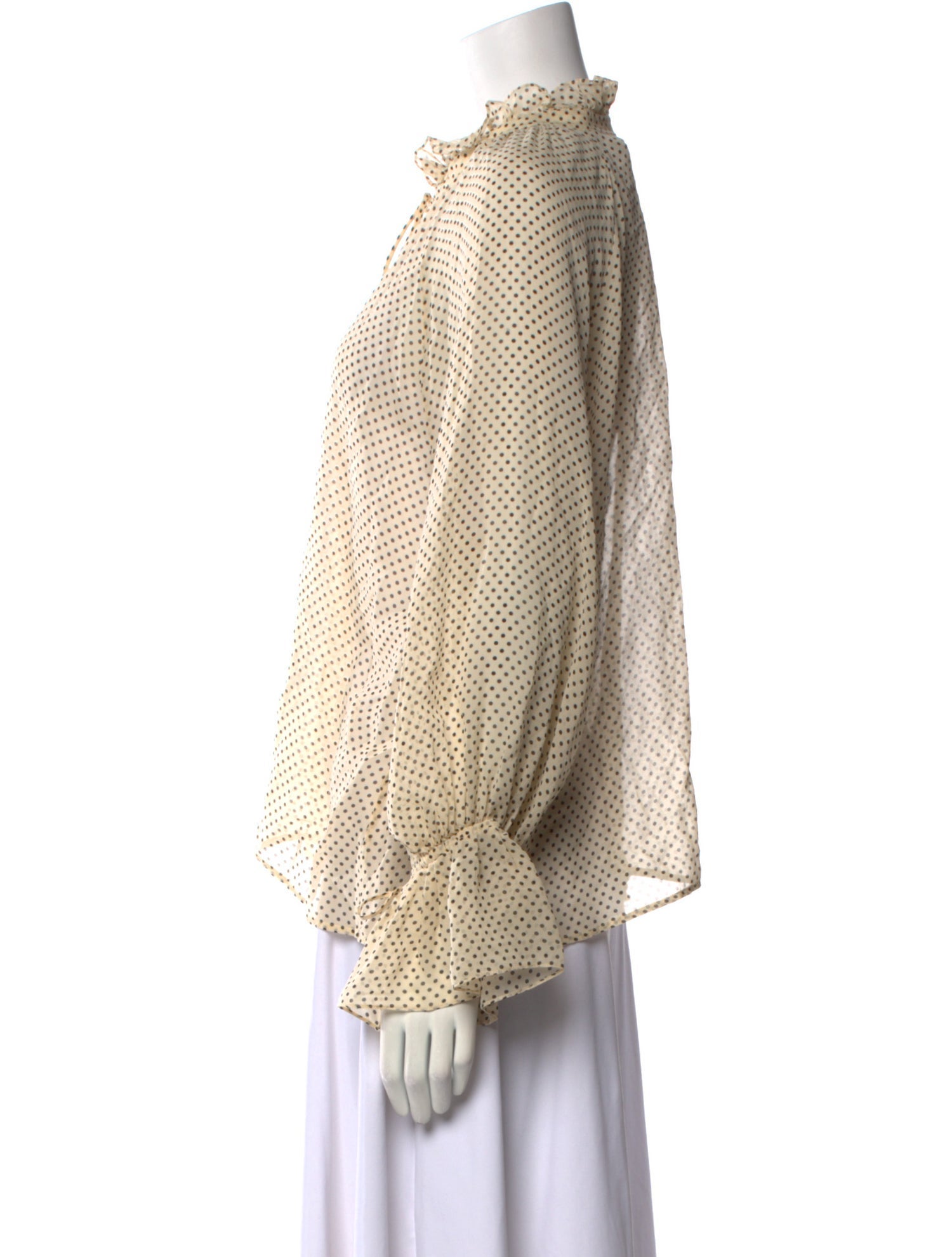 Nili Lotan Polka Dot Print Mock Neck Blouse